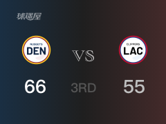 NBA常规赛：三节数据，掘金以66-55领先快船，戈登17+9