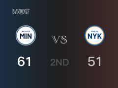 NBA常規(guī)賽 ：半場(chǎng)數(shù)據(jù)， 森林狼以61-51領(lǐng)先尼克斯，愛德華茲16分