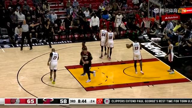 【2022年01月20日 开拓者vs热火集锦】充分发挥臂展优势 努尔基奇顶开双人夹击暴扣挂筐连续取分