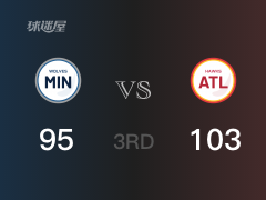 NBA常規(guī)賽：老鷹以103-95領(lǐng)先森林狼，結(jié)束三節(jié)