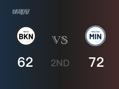 NBA常规赛：半场战罢，森林狼以72-62领先篮网，拉塞尔17+2+6