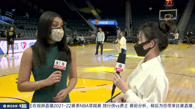 【2022年01月26日 独行侠vs勇士集锦】孟超采访勇士跟队记者:维金斯和东契奇的对位是一大看点