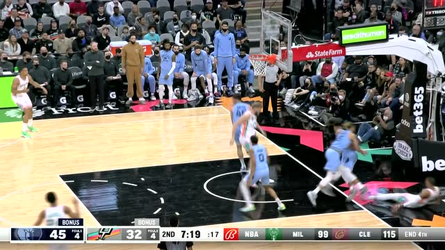 【2022年01月27日 灰熊vs马刺集锦】没想到退防慢还有意外收获 杰克逊接队友长传轻松暴扣