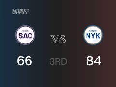 NBA常规赛：三节结束，尼克斯以84-66领先国王，伯克斯18+4+3