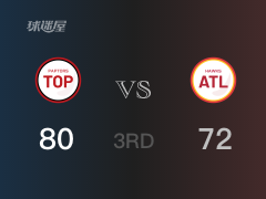 NBA常规赛：三节结束，猛龙以80-72领先老鹰，特伦特25+4