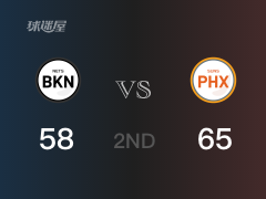 NBA常规赛 :半场数据, 太阳以65-58领先篮网,布克18+4