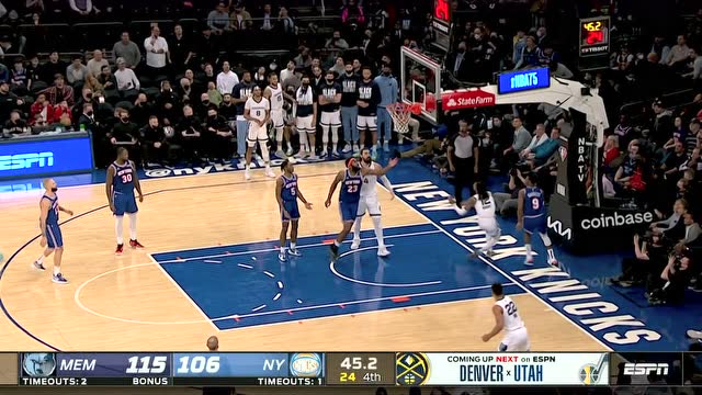 【2022年02月03日 灰熊vs尼克斯集锦】打卡下班!莫兰特无视防守突破上篮杀死比赛