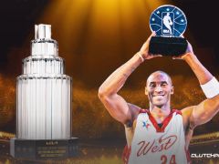 湖人传奇科比·布莱恩特获得NBA全明星赛MVP奖杯