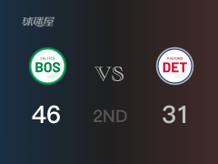 半场战罢,凯尔特人46-31领先活塞