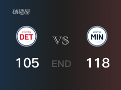【战况】NBA常规赛:全场战罢,森林狼118-105战胜活塞,唐斯24+12+2