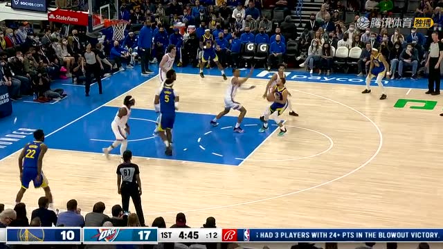 【2022年02月08日 勇士vs雷霆集锦】彩虹一样的弧线 库里顶着防守调高弧度应声入网