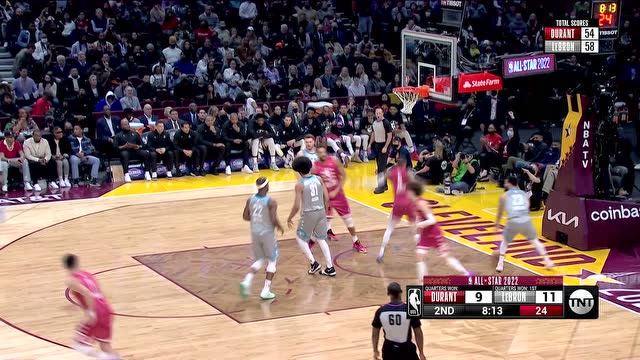 【2022年02月21日 杜蘭特隊vs詹姆斯隊集錦】三球往空中隨手一拋 穆雷心領神會空接暴扣