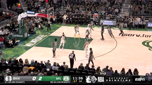 【2022年02月27日 篮网vs雄鹿集锦】开局配合默契!米德尔顿头顶长传霍乐迪顺水推舟轻松点进