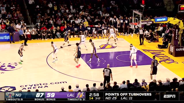 【2022年02月28日 鵜鶘vs湖人集錦】小喬丹欲送四分位長(zhǎng)傳 失誤離譜傳到觀眾席
