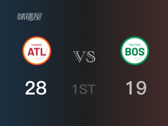 NBA常规赛 :首节数据,老鹰以28-19领先凯尔特人,特雷-杨11+2