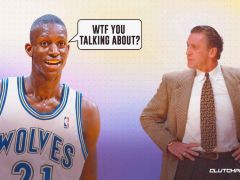 观看:凯文·加内特(Kevin Garnett)在选秀前的训练中愉快地重温了与帕特·莱利(Pat Riley)的史诗般遭遇
