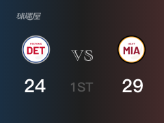 NBA常规赛 :首节数据,热火以29-24领先活塞,邓罗8+3