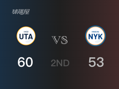 NBA常规赛：半场战罢，爵士以60-53领先尼克斯，克拉克森18+3+3