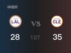 NBA常規(guī)賽：首節(jié)結(jié)束，騎士以35-28領(lǐng)先湖人，加蘭7+4