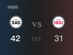 NBA常規(guī)賽：首節(jié)結(jié)束，馬刺以42-31領(lǐng)先火箭，默里11+4+4