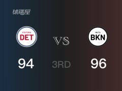 NBA常规赛：三节数据，篮网以96-94领先活塞，杜兰特35+9+5