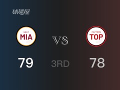 NBA常规赛：三节战罢，热火以79- 78领先猛龙，希罗15+5+2