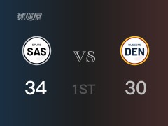NBA常規(guī)賽 ：首節(jié)數(shù)據(jù)，馬刺以34-30領(lǐng)先掘金，瓦塞爾12+2
