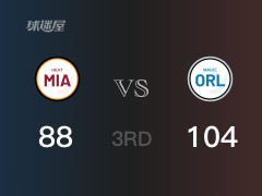 NBA常规赛：三节战罢，魔术以104- 88领先热火，汉普顿19+6+5