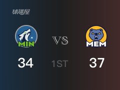 NBA季后赛 ：首节数据，灰熊以37-34领先森林狼，莫兰特9+3+4