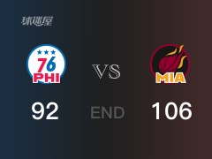 【战况】NBA季后赛：全场结束，热火106-92战胜76人，希罗25+7