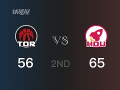 半场战罢，火箭65-56领先猛龙