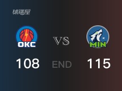 【战况】NBA常规赛：戈贝尔23+16+2，森林狼115-108战胜雷霆