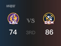 NBA常规赛：掘金以86-74领先湖人，结束三节