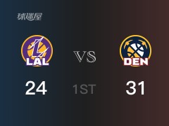 NBA常规赛：掘金以31-24领先湖人，结束首节