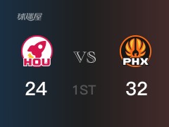 NBA常规赛：首节战罢，太阳以32- 24领先火箭，布克11分