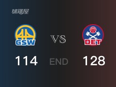 【战况】NBA常规赛：全场战罢，活塞128-114战胜勇士，萨迪克28+5+3