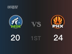 NBA常規(guī)賽 ：首節(jié)數(shù)據(jù)，太陽以24-20領(lǐng)先森林狼，布克8+4