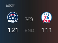 【战况】NBA常规赛：波尔津吉斯30+9+3，奇才121-111战胜76人