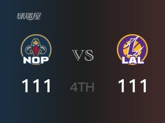 NBA常規(guī)賽：湖人以111-111戰(zhàn)平鵜鶘，結(jié)束四節(jié)