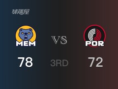 NBA常規(guī)賽：灰熊以78-72領(lǐng)先開拓者，結(jié)束三節(jié)