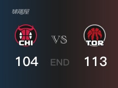 【战况】NBA常规赛：全场战罢，猛龙113-104战胜公牛，范弗利特30+5+11