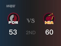 NBA常規(guī)賽：半場結(jié)束，熱火以60-53領(lǐng)先開拓者，文森特11+2