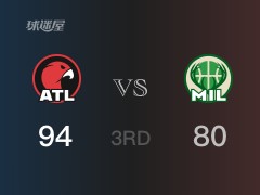 NBA常规赛：三节结束，老鹰以94-80领先雄鹿，亨特22+2+2