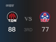 NBA常规赛:三节结束,猛龙以88-77领先活塞,布歇16+5