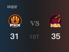 NBA常規(guī)賽：首節(jié)結(jié)束，熱火以35-31領(lǐng)先太陽，K-馬丁9分