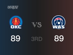 NBA常规赛：奇才以89-89战平雷霆，结束三节