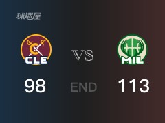 【战况】NBA常规赛：大洛29+5，雄鹿113-98战胜骑士