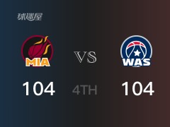 四节战罢，奇才104-104战平热火，进入加时