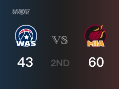 NBA常规赛:半场战罢,热火以60-43领先奇才,洛瑞24分3篮板3助攻