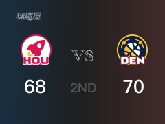 半场比分,掘金70-68领先火箭,穆雷22分